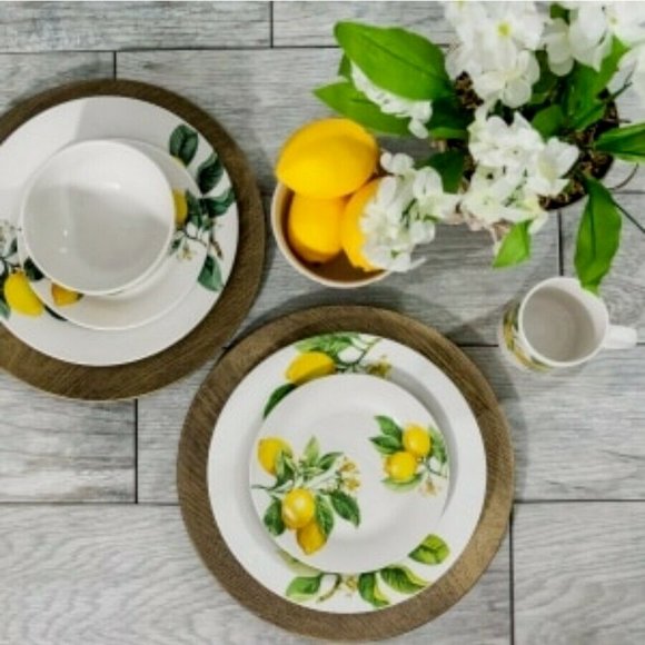 LOT OF Tuscan Lemon Themed Kitchen Dinner Plates Stoneware 10.5" NEW - Picture 6 of 9